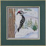 Buttons and Beads Winter Woodpecker Kit With Frame - Mill Hill